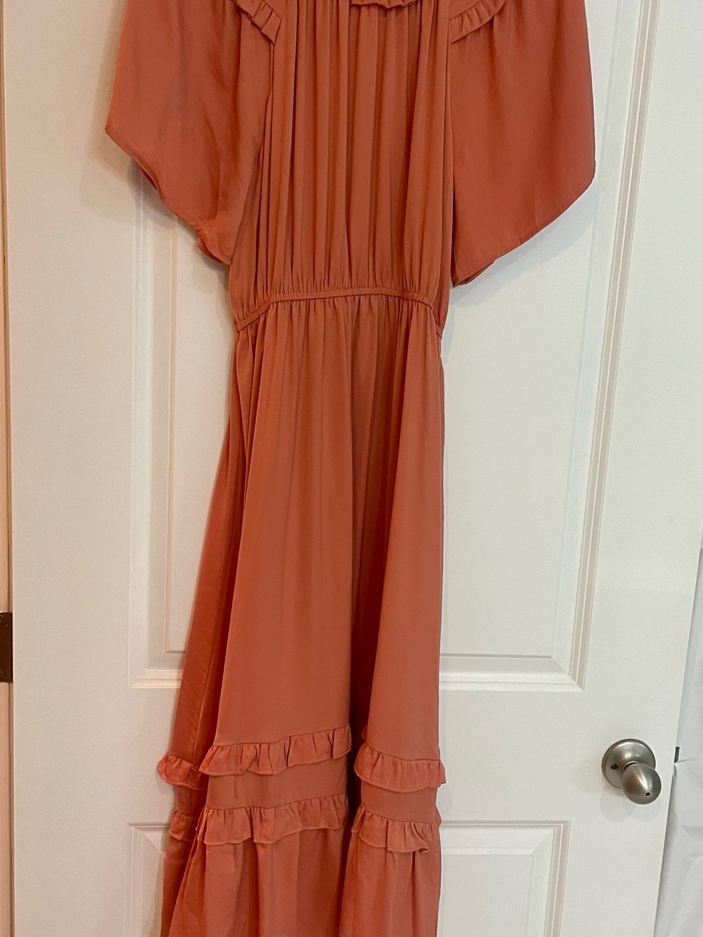 Woman’s Rust Orange Ruffle Maxi Dress